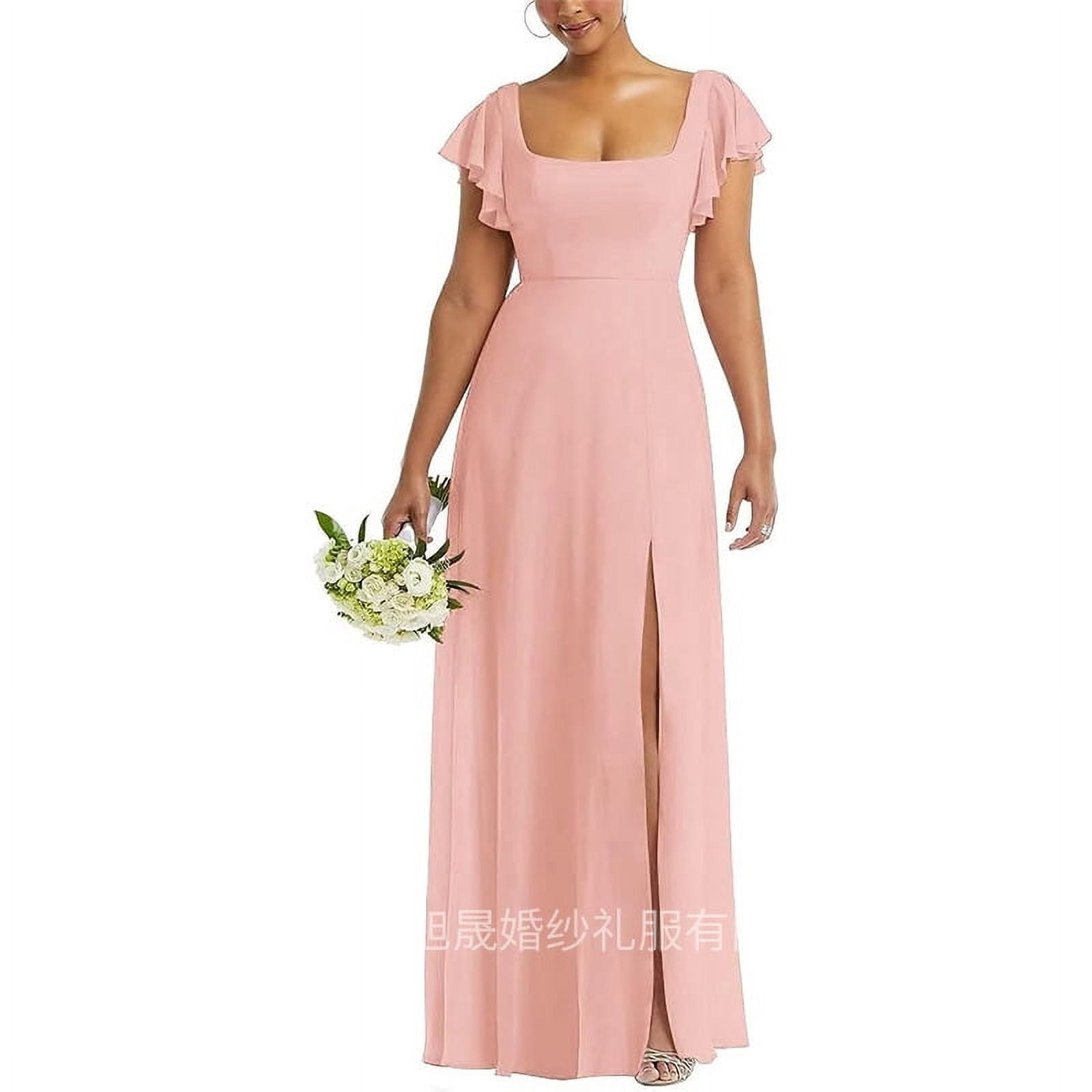 European and American Foreign trade chiffon bridesmaid dress with split  long long dress slim backless girlfriend wedding evening dress - Walmart.com