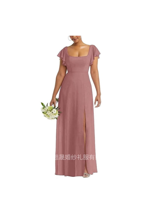 European and American Foreign trade chiffon bridesmaid dress with split long long dress slim backless girlfriend wedding evening dress