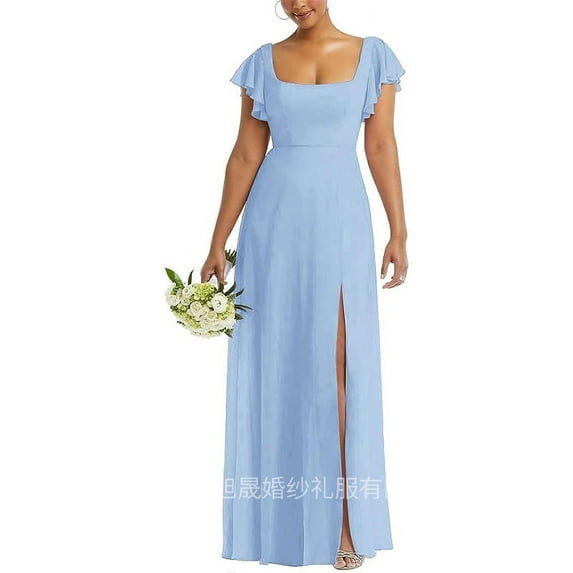 European and American Foreign trade chiffon bridesmaid dress with split long long dress slim backless girlfriend wedding evening dress