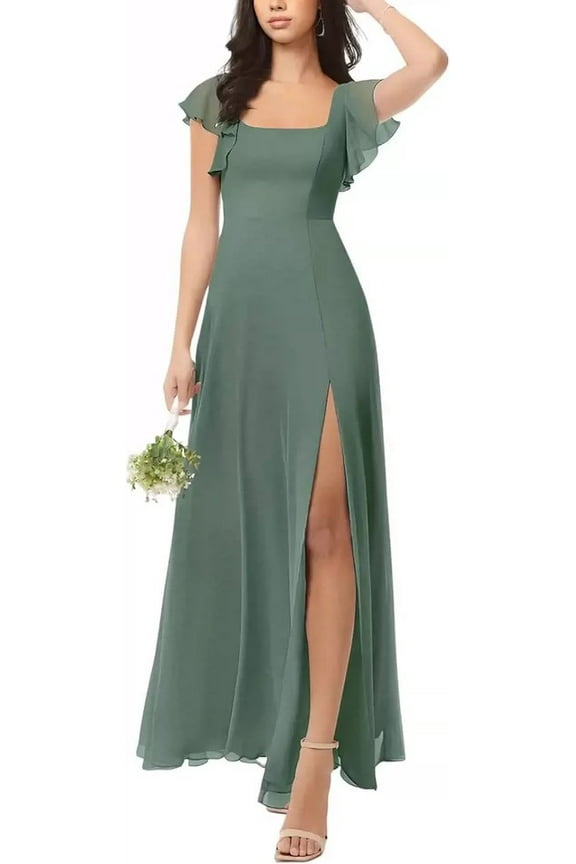 European and American Foreign trade chiffon bridesmaid dress with split long long dress slim backless girlfriend wedding evening dress