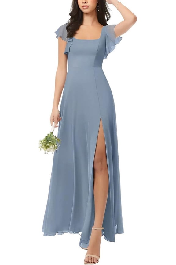 European and American Foreign trade chiffon bridesmaid dress with split long long dress slim backless girlfriend wedding evening dress