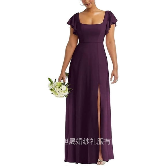 European and American Foreign trade chiffon bridesmaid dress with split long long dress slim backless girlfriend wedding evening dress