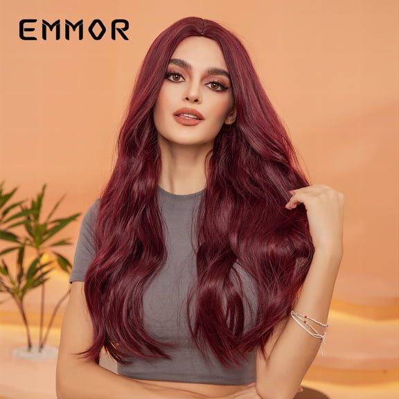 European and American Hot-Selling Women's Wig Middle Part Wine Red Big Wave Long Curly Hair Brightening Natural Cosplay Synthetic Wig