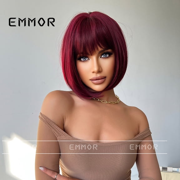 European and American Internet Celebrity Bob Wig Air Bangs Wine Red Elegant Cosplay Short Hair Full Wig