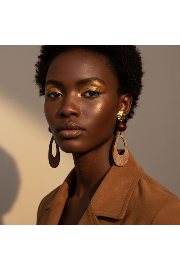 European and American Retro Geometric Alloy Splicing Hollow Wooden Bead Pendant Earrings with Irregular Design Wooden Earrings