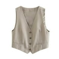 thumbnail image 1 of European and American Spring and Autumn Linen Women's Vest + Linen Blended Casual Shorts Suit for Women - Beige Vest - L, 1 of 7