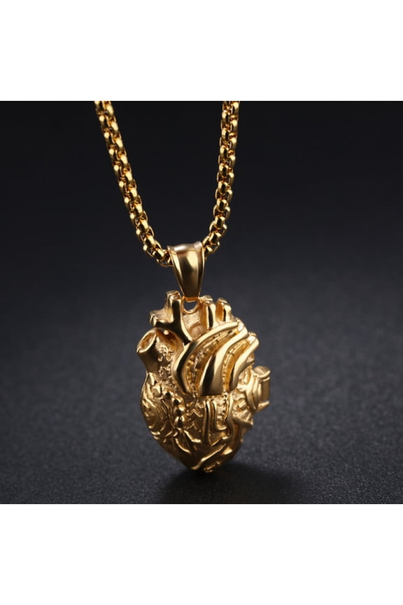 European and American Style Fashionable and Personalized Men's 14K Yellow Gold Pendant Necklace Mechanical Heart Jewelry