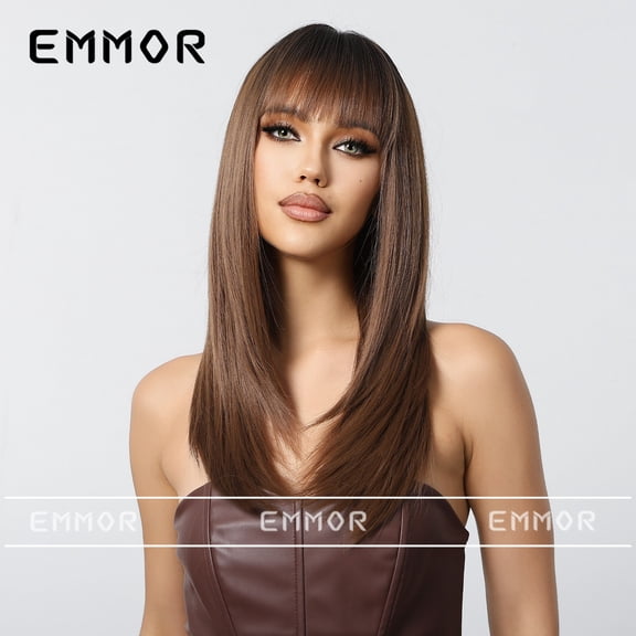 European and American Style Full Head Wig with Bangs Long Straight Hair High Layer Matte Natural Age-Reducing Face-Slimming Full Wig