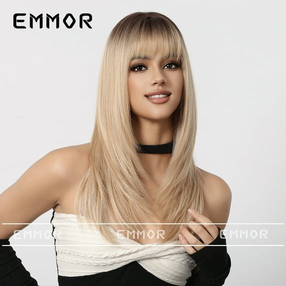 European and American Style Full Head Wig with Bangs Long Straight Hair High Layer Matte Natural Age-Reducing Face-Slimming Full Wig