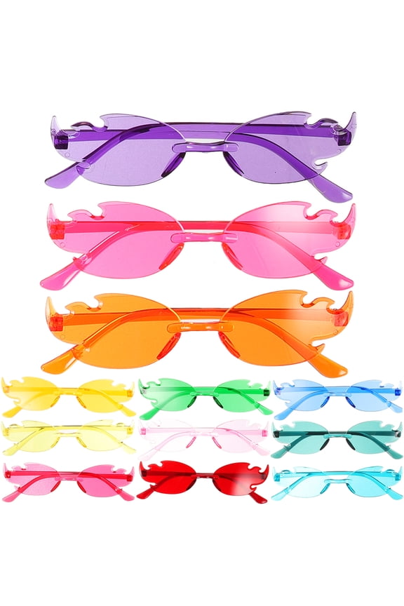 European and American Trendy One-piece Frameless Colorful Party Candy-colored Flame Glasses 12 Pieces Sun Sunglasses Safety Cool for Teens Miss Child