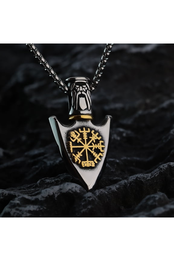 European and American Viking Compass Rune Arrow Titanium Steel Pendant Men's Creative Stainless Steel Pendant Necklace