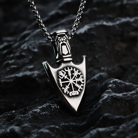 European and American Viking Compass Rune Arrow Titanium Steel Pendant Men's Creative Stainless Steel Pendant Necklace
