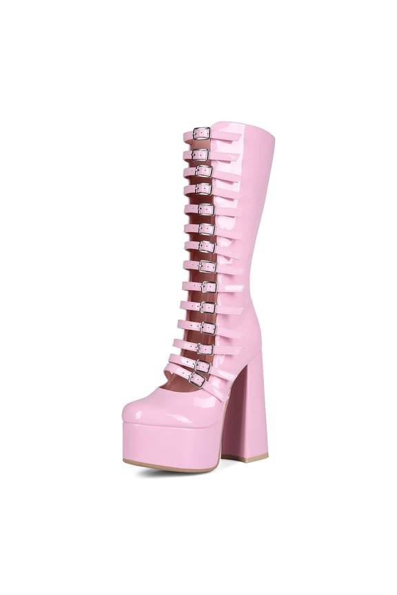 European and American Women's Sweet Style, Thick High Heels, Thick Sole, Round Toe, Spicy Girl Fashion, Side Zipper Boots