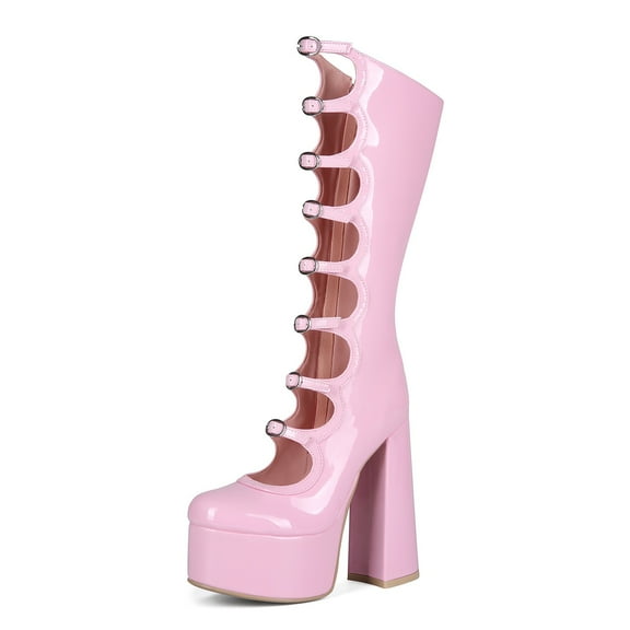 European and American Women's Sweet Style, Thick High Heels, Thick Sole, Round Toe, Spicy Girl Fashion, Side Zipper Boots