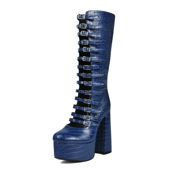 European and American Women's Sweet Style, Thick High Heels, Thick Sole, Round Toe, Spicy Girl Fashion, Side Zipper Boots