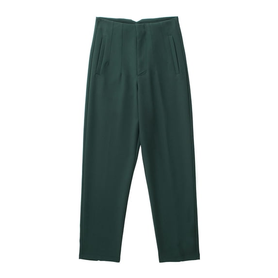 European and American clothing new summer style multi-color high-waisted nine-point trousers slim casual pants-dark green-M