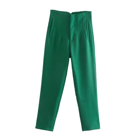 European and American clothing new summer style multi-color high-waisted nine-point trousers slim casual pants-medium green-L