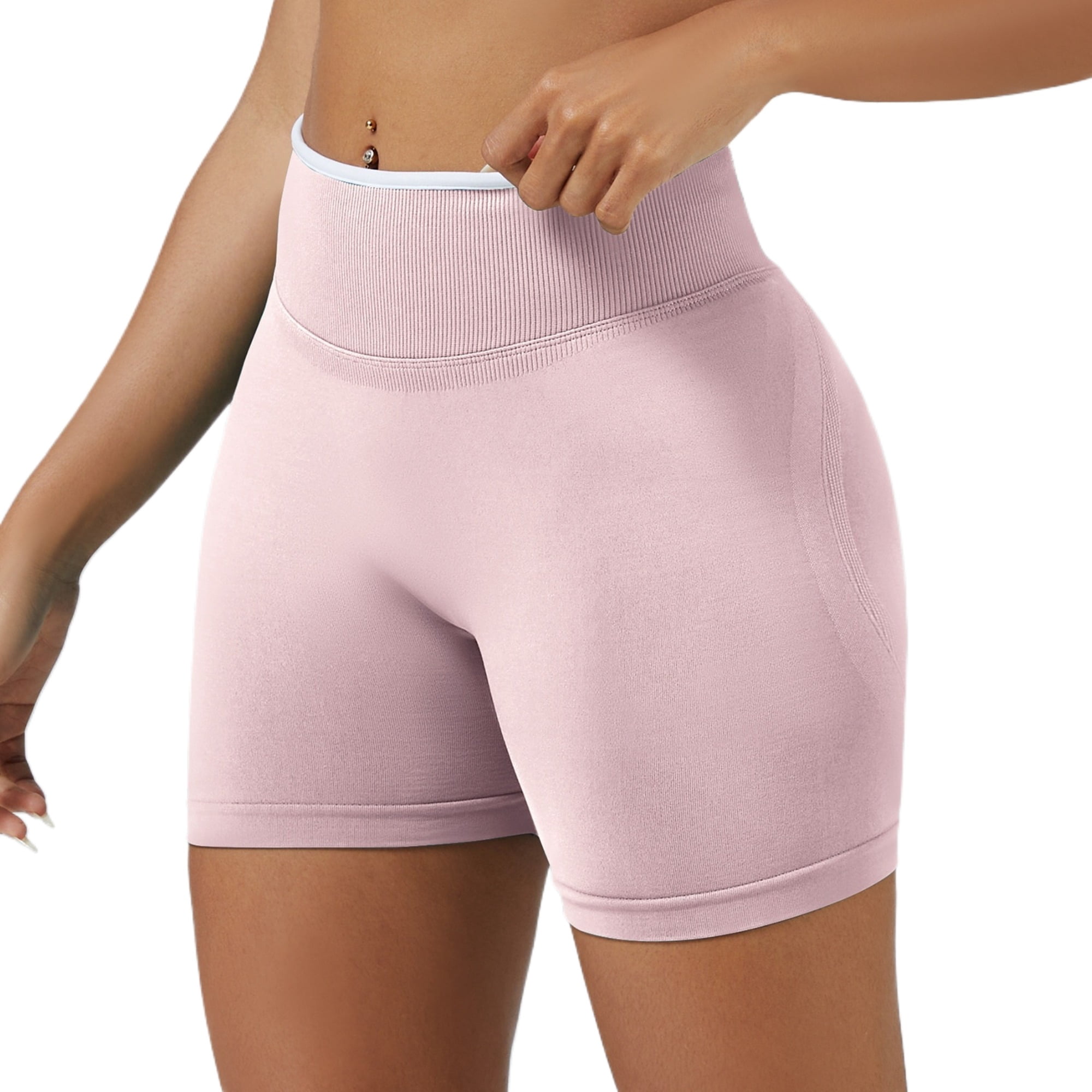 European and American color blocked seamless tight yoga shorts, hip ...