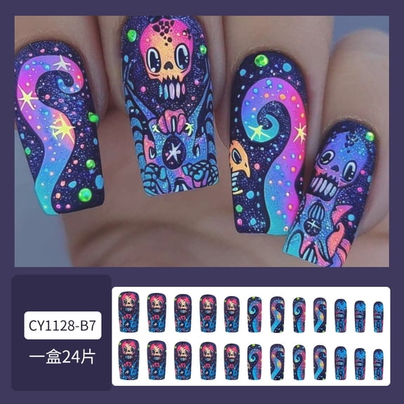 European and American fantasy ghost fake nail patch, hot-selling cross-border nail piece wearable, Halloween foreign trade nail piece