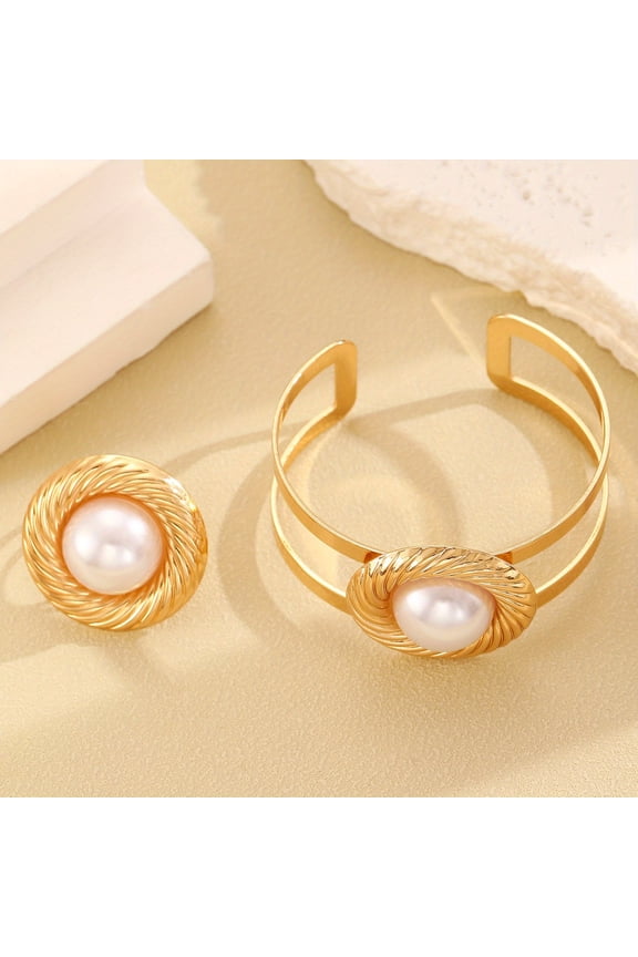 European and American fashion simple design sense of metal square unique leopard print women open bracelet ring jewelry set,72154-2