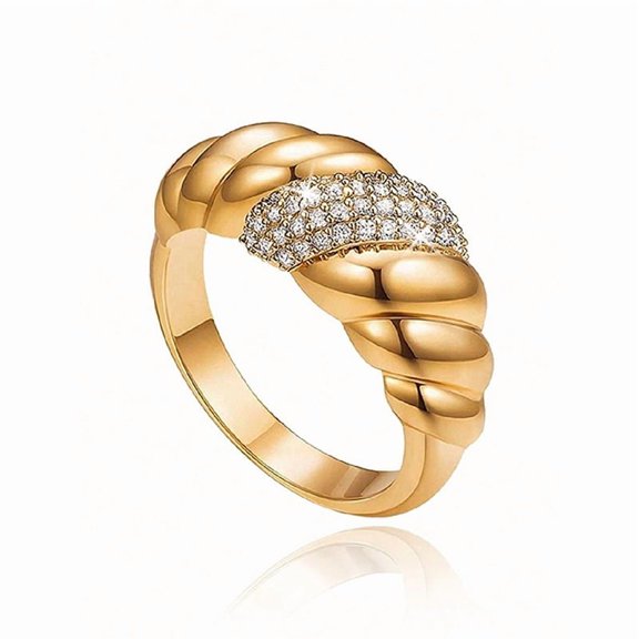 European and American fashion trends, twist ring, gold-tone vintage zircon ring, zircon inlay