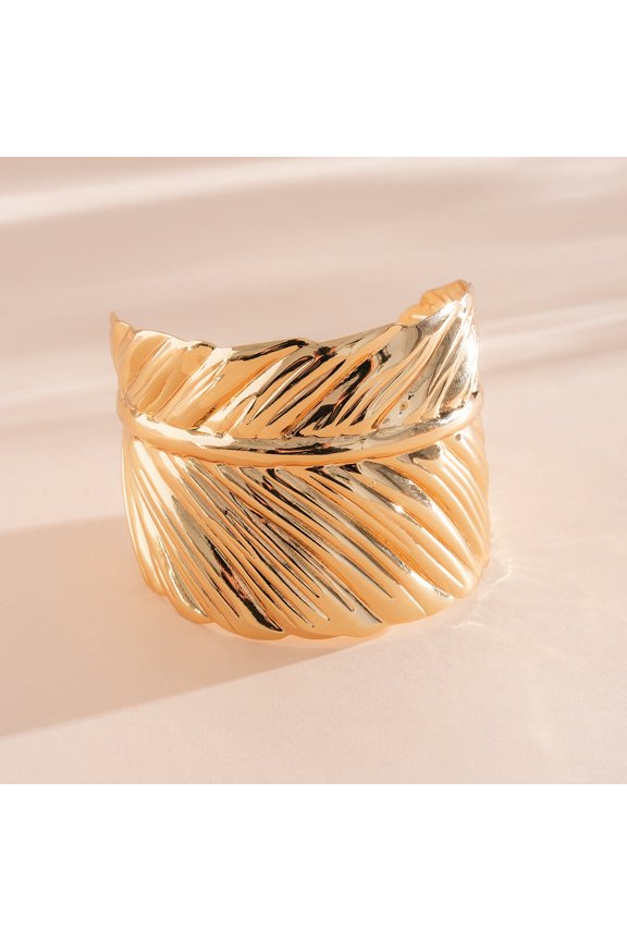 European and American metallic leaf irregular geometric open bracelet, cross-border fashion personalized arm ring, high-end women's jewelry