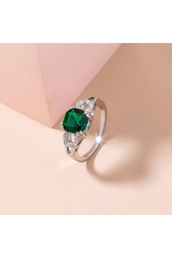 Womens Adjustable Ring Emerald Green Zircon Copper Ring Micro-Inlaid Design Simple Fresh Fashion Ring European American Retro Ring For Women