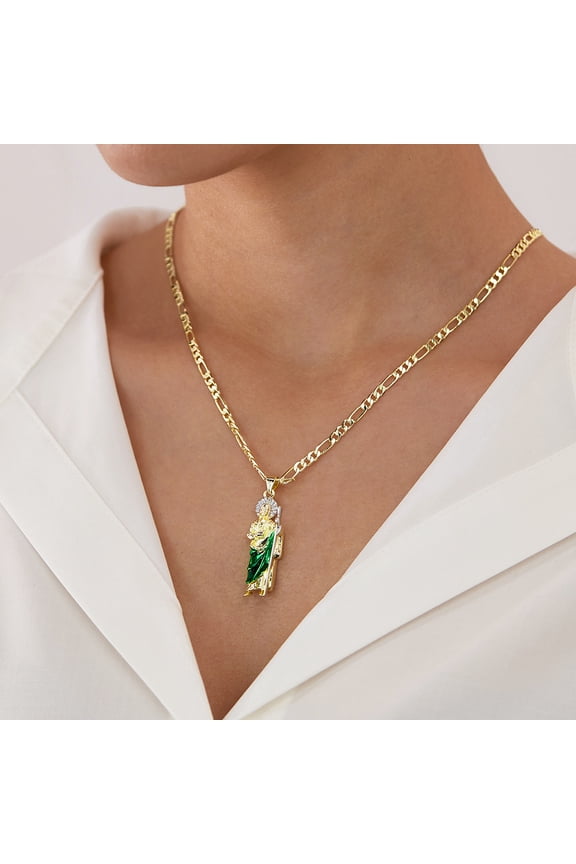 European and American personalized14K Yellow Gold necklace women's trend fashion creative retro versatile St. Jude collarbone chain