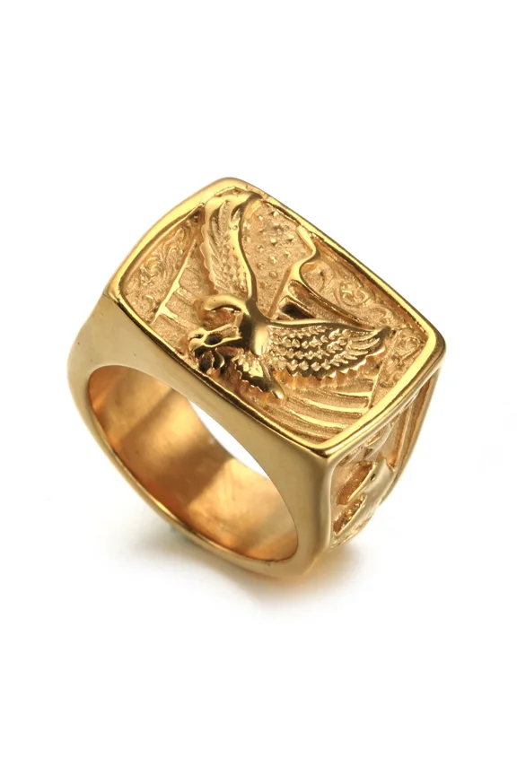 European and American retro 14K Yellow Gold American soldier eagle ring men's ring jewelry