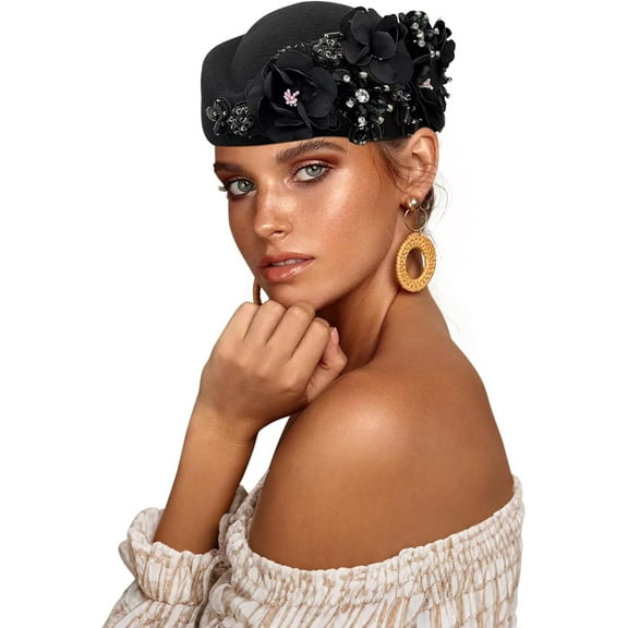 European and American retro British felt headscarf hat women's church derby headdress with floral women's soft beret