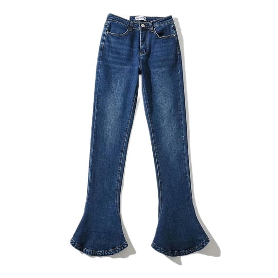 European and American style jeans trousers for women, slim fit, ultra-slim legs, personalized horse hoof pants - dark blue for small people - S