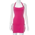 thumbnail image 1 of European and American style summer new solid color backless hollow halterneck sexy Stylish girl tight dress-rose red-S, 1 of 7
