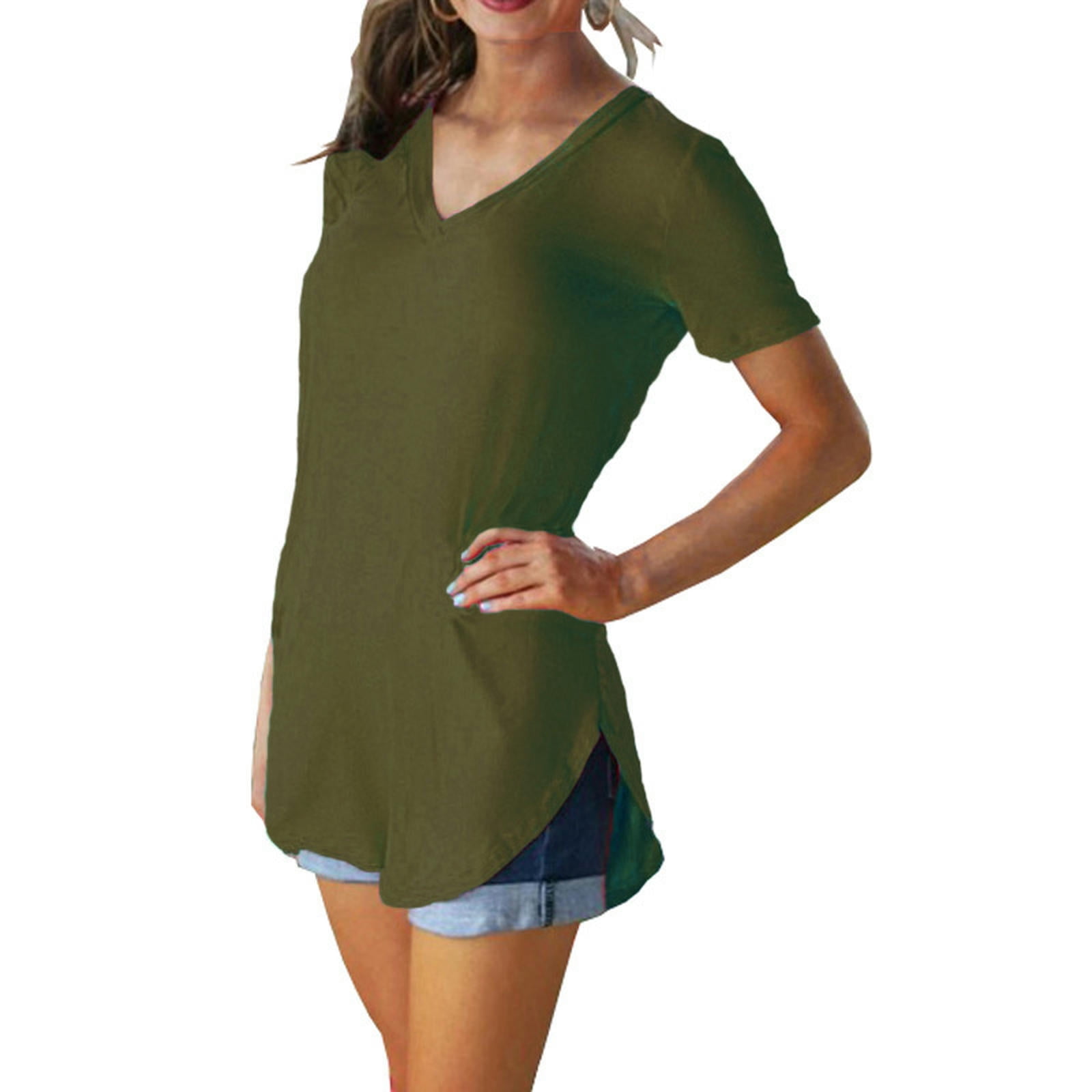 European and American summer women's Vneck shortsleeved loose Tshirt