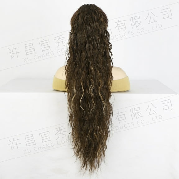 European and American wigs Ponytail women's water ripples long curly hair fluffy corn perm clip ponytail hair extensions Ponytail
