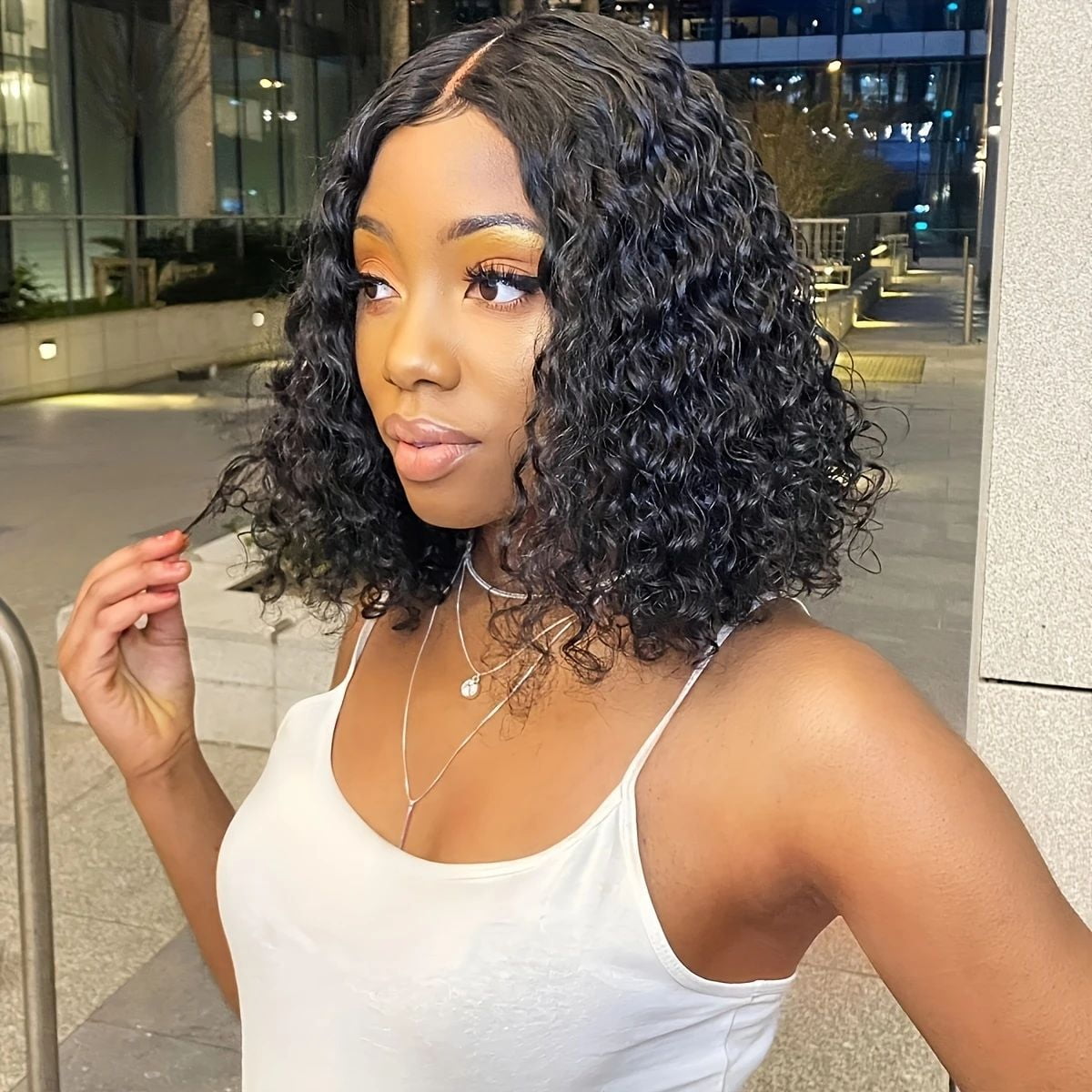 European and American women's small roll synthetic short wig black fluffy natural fashion front lace full head cover Wigs