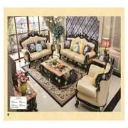 European design classic antique sofas living room furniture set solid wood carved leather couch sofa