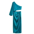 thumbnail image 1 of European size women's new autumn 5-color asymmetric silk satin texture dress-malachite green-S, 1 of 7