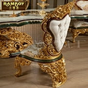 European solid wood carved luxury dining tables and chairs French palace villa luxury gold foil painted table customization