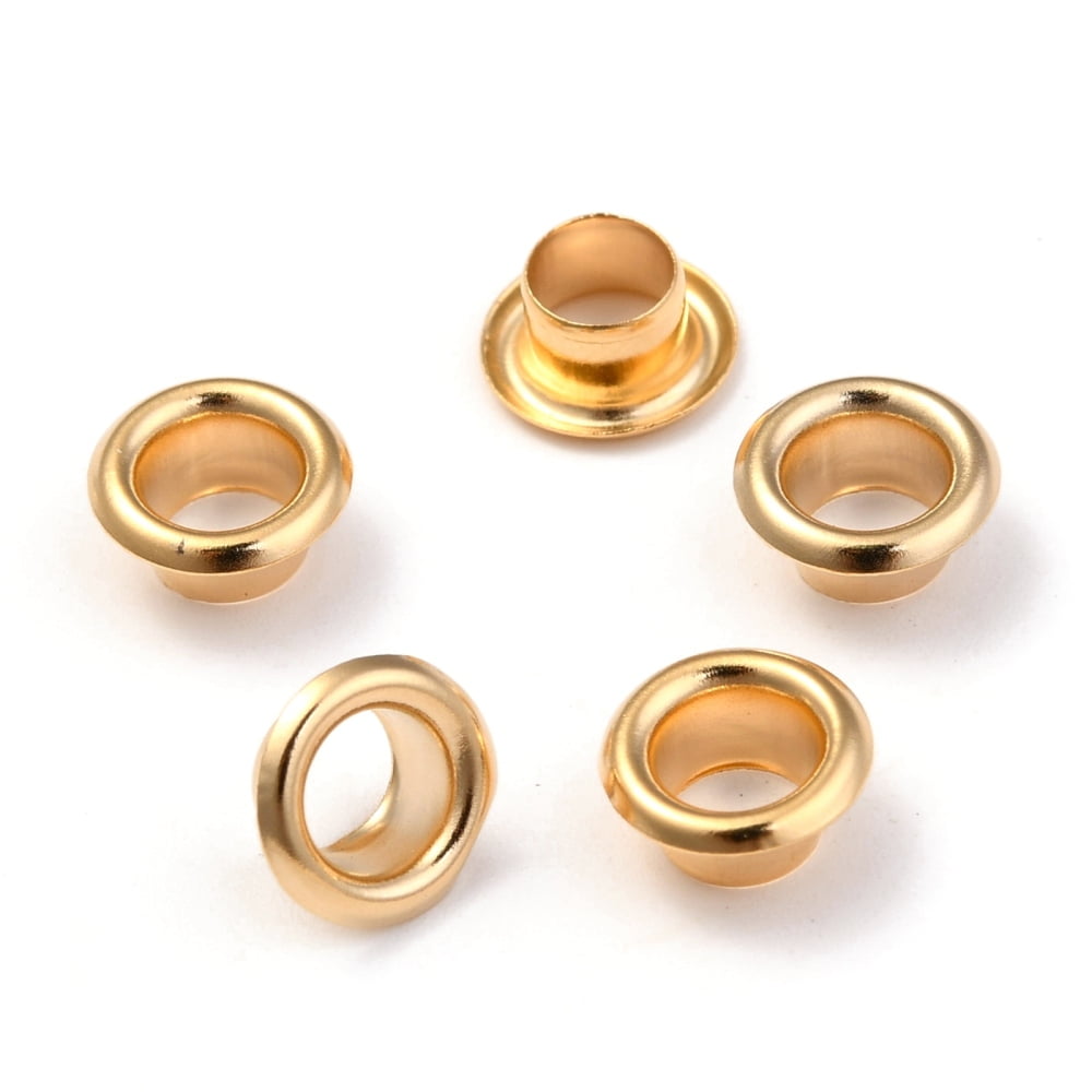 European style 201 Stainless Steel Eyelet Core Grommet for Large Hole Beads Flat Round Golden 8x4.5mm Hole: 4mm