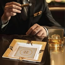 European-style Creative Cigar Ashtray Goldene Ceramic Ashtray, Large for Travel, Home, Office, Outdoor