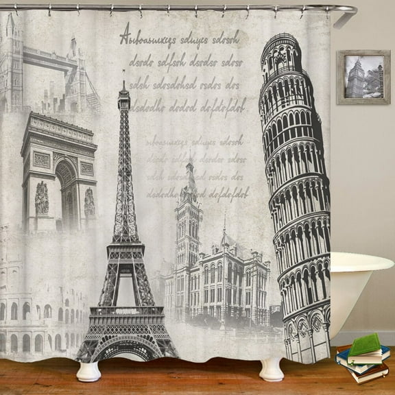 European style landscape 3D printed shower curtain waterproof fabric Paris tower bathroom curtain home decor curtain with hooks