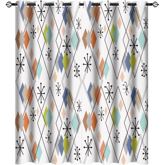 Europen Modern Mid Century Blackout Curtains Abstract Background Mid Century Colorful Diamond Print Grommet Window Treatment Energy Saving Thermal Insulated Drapes 42"W x 108"L (Pack of 2)