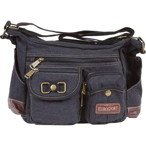 Eurosport Canvas Messenger Bag B420 Multi Pockets Adjustable Strap (Black)