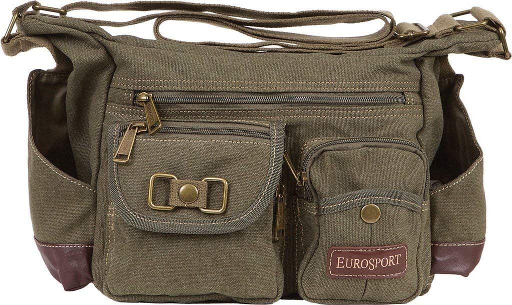Eurosport Canvas Messenger Bag B420 Multi Pockets Adjustable Strap Olive Green