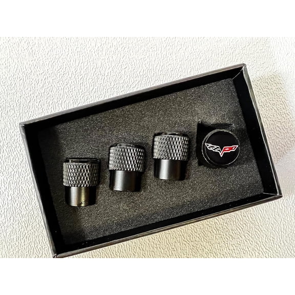 Eurosport Corvette C6 Logo Black Valve Stem Caps - Knurled