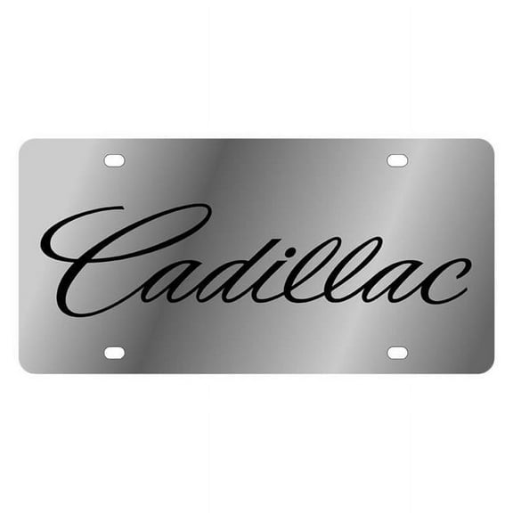 Eurosport  GM Polished License Plate with Script Cadillac Logo, Black
