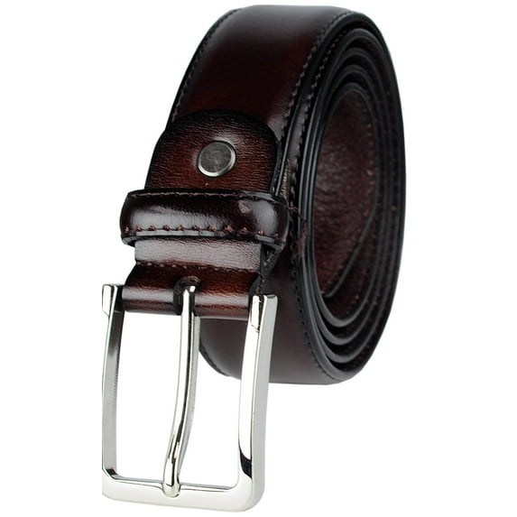 Eurosport Men's Polished Bonded Leather Cut-To-Fit Belt with Metal Square Buckle, Brown, XLarge