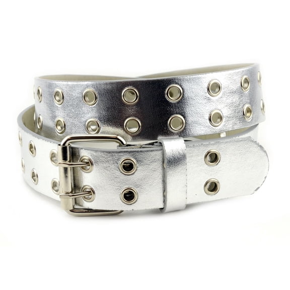 Eurosport Solid Rich Fashion Color Double Grommet Belt - BW9915A - Silver - Medium