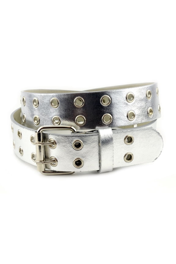 Eurosport Solid Rich Fashion Color Double Grommet Belt - BW9915A - Silver - X-Large