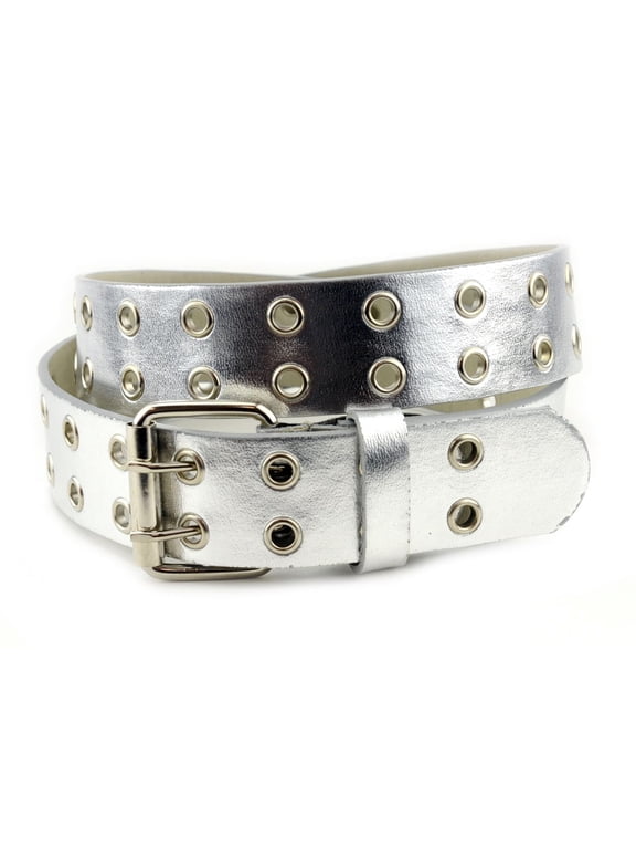 Eurosport Solid Rich Fashion Color Double Grommet Belt - BW9915A - Silver - X-Large